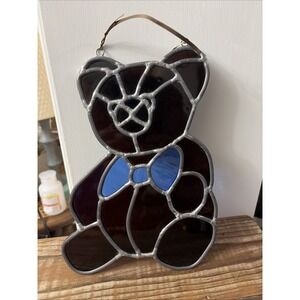 Vintage TEDDY BEAR Stained Glass Sun Catcher Window Decoration Handmade